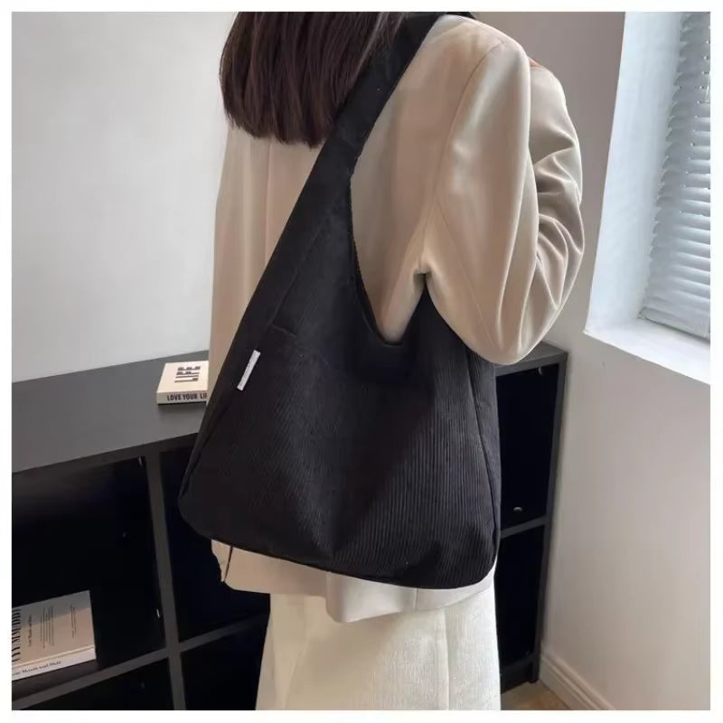 Canvas Shoulder Women'S Tote Bag Corduroy Simple Casual Large Capacity Designer Handbags for Women Travel Solid Shopper Bag