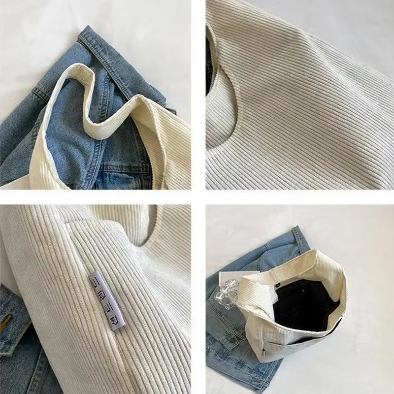 Canvas Shoulder Women'S Tote Bag Corduroy Simple Casual Large Capacity Designer Handbags for Women Travel Solid Shopper Bag