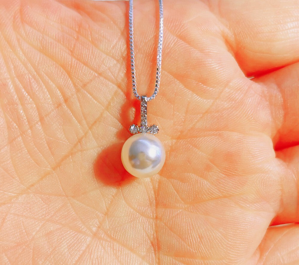 Crystal Cross Pearl 925 Sterling Silver Chain Necklace Women Girl Jewellery Gift