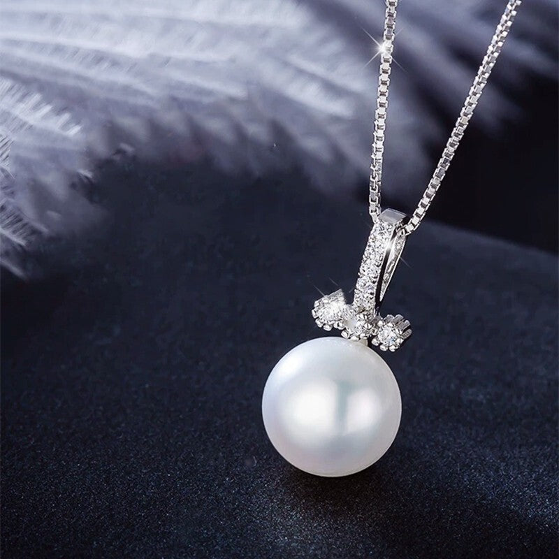 Crystal Cross Pearl 925 Sterling Silver Chain Necklace Women Girl Jewellery Gift
