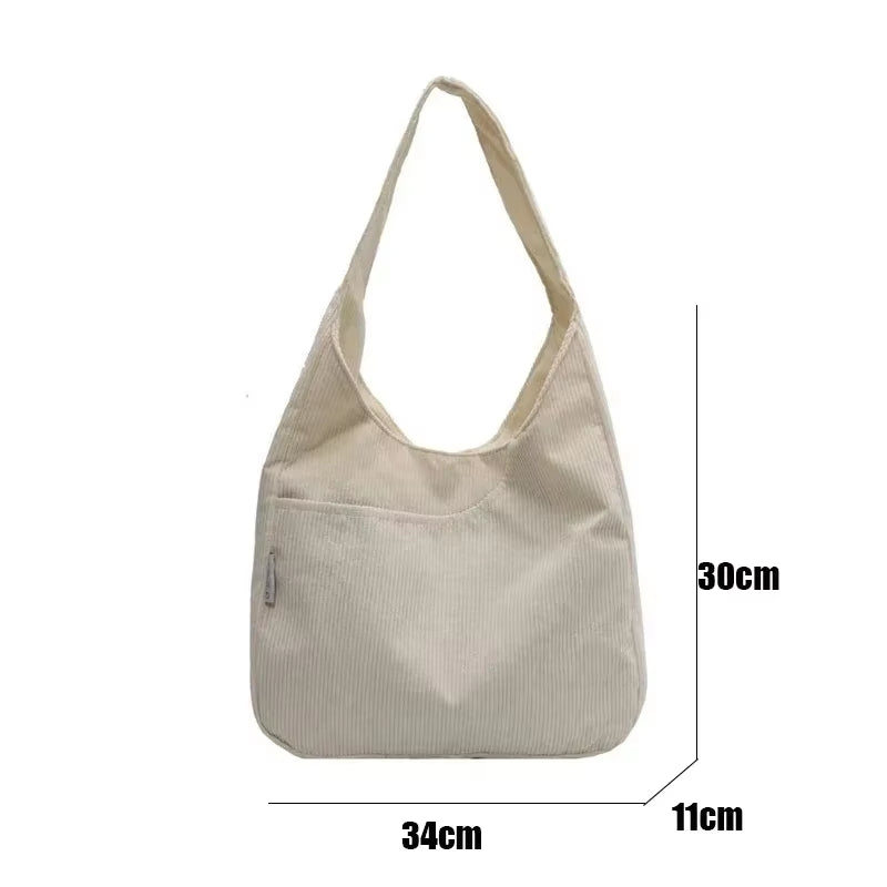 Canvas Shoulder Women'S Tote Bag Corduroy Simple Casual Large Capacity Designer Handbags for Women Travel Solid Shopper Bag