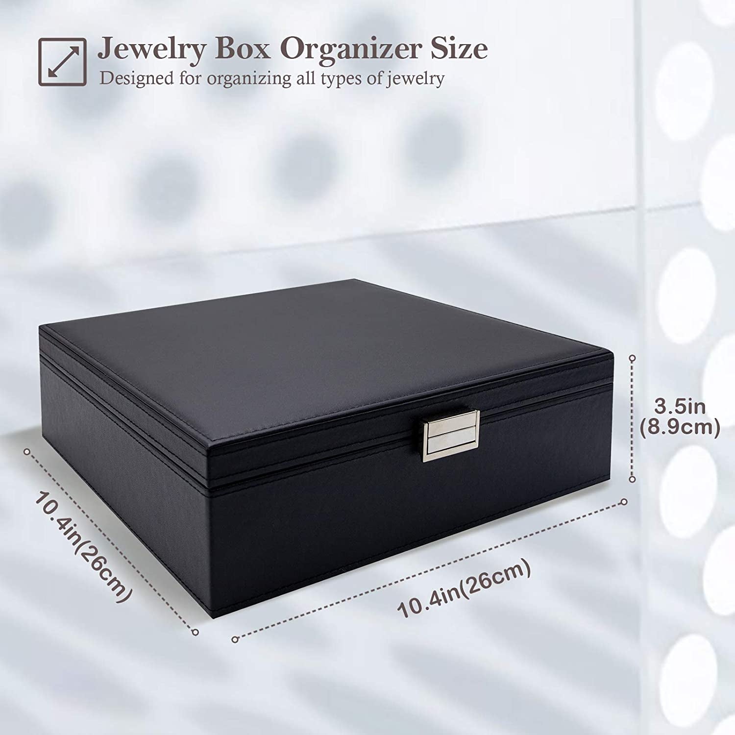 Jewellery Box Organiser, Large Jewellery Boxes with 2 Tiers, Gift Jewellery Storage Cases with Removable Divider for Earrings, Bracelets, Rings, Necklaces -Black