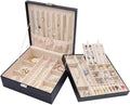Jewellery Box Organiser, Large Jewellery Boxes with 2 Tiers, Gift Jewellery Storage Cases with Removable Divider for Earrings, Bracelets, Rings, Necklaces -Black