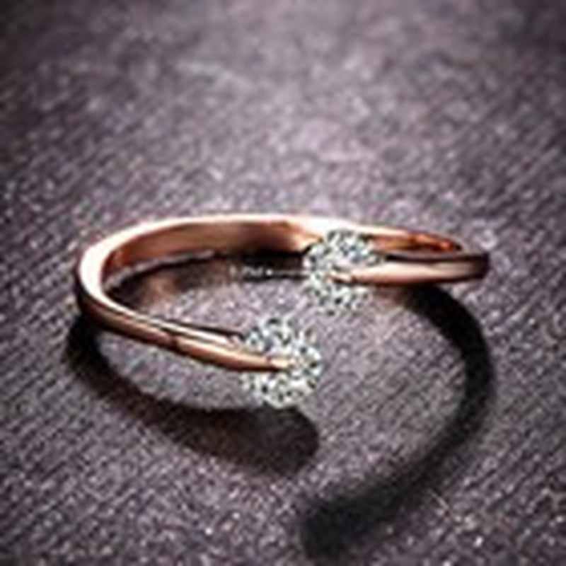 18K Rose Gold Plated 2 CZ Crystals Head Adjustable Engagement Eternity Open Ring