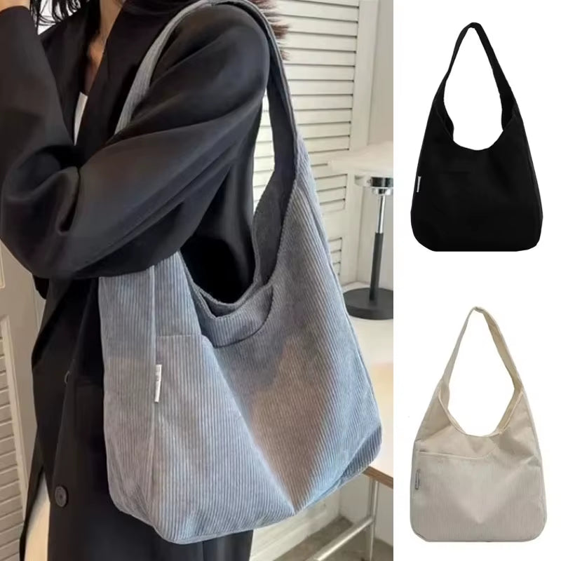 Canvas Shoulder Women'S Tote Bag Corduroy Simple Casual Large Capacity Designer Handbags for Women Travel Solid Shopper Bag